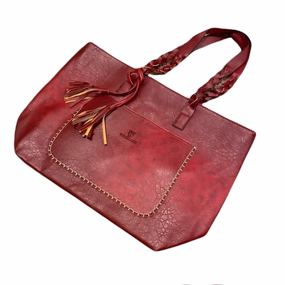 Weimeibaige Bag Large Red Braided Handle NWOT